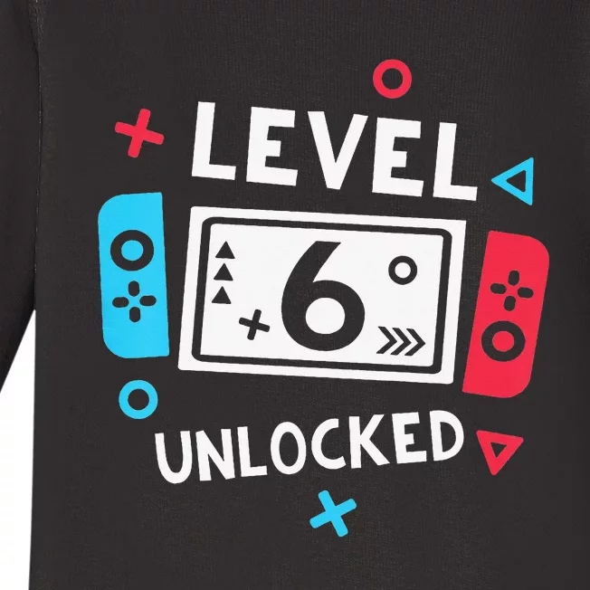 6th Birthday Level 6 Unlocked Video Game Party Baby Long Sleeve Bodysuit