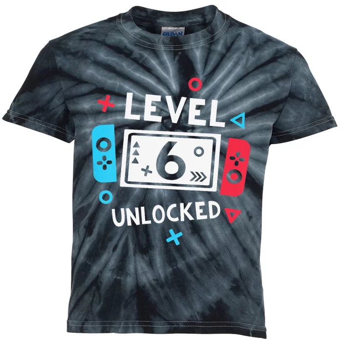 6th Birthday Level 6 Unlocked Video Game Party Kids Tie-Dye T-Shirt