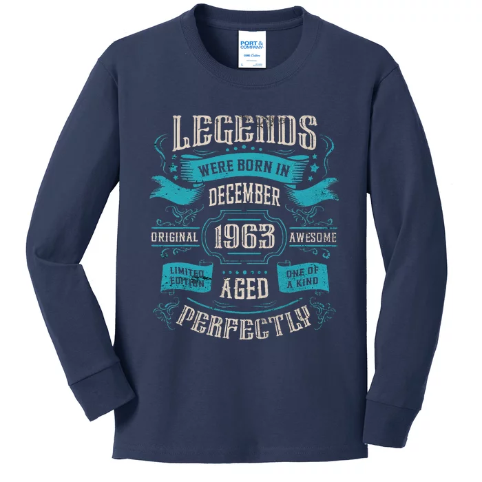 60th Birthday Legends Were Born In December 1963 Kids Long Sleeve Shirt