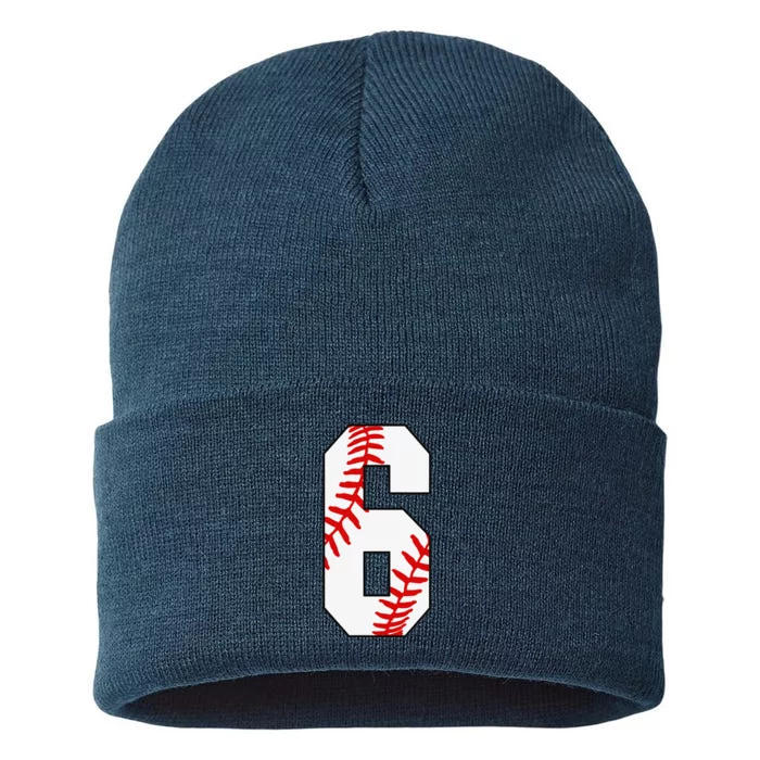 6 Baseball Laces 6th Birthday Mom Six Year Old Number 6 Sustainable Knit Beanie