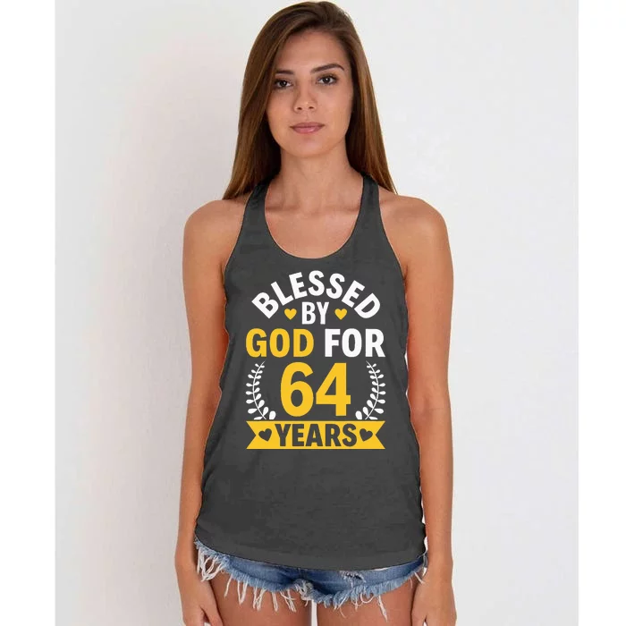 64th Birthday Man Woman Blessed By God For 64 Years Women's Knotted Racerback Tank