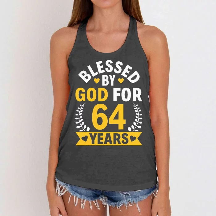 64th Birthday Man Woman Blessed By God For 64 Years Women's Knotted Racerback Tank