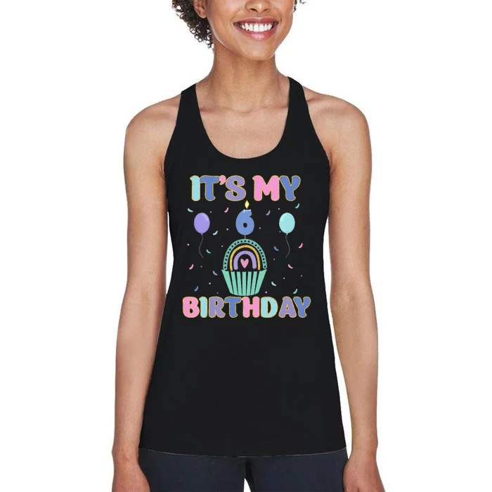 6th Birthday Outfit 6 Yrs Old Sweet Cupcake Rainbow Women's Racerback Tank