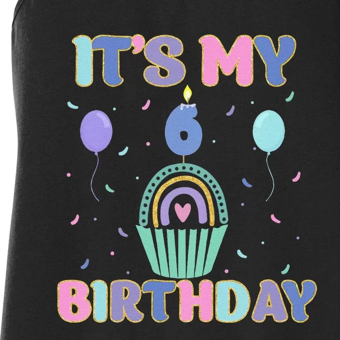 6th Birthday Outfit 6 Yrs Old Sweet Cupcake Rainbow Women's Racerback Tank