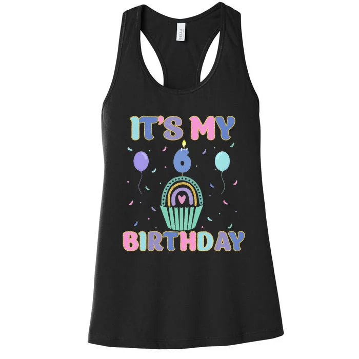 6th Birthday Outfit 6 Yrs Old Sweet Cupcake Rainbow Women's Racerback Tank