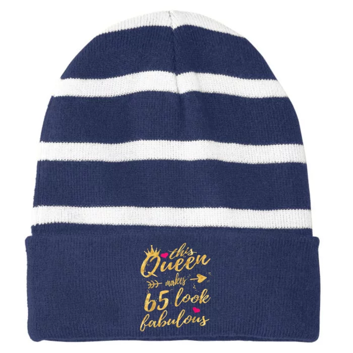 65th Birthday Party Gifts 65 Year Old Wo Queen Striped Beanie with Solid Band