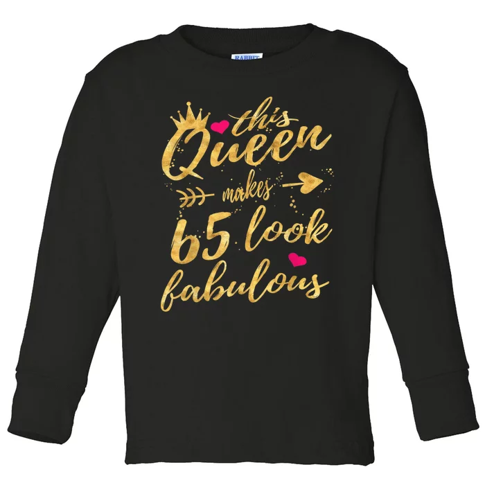 65th Birthday Party Gifts 65 Year Old Wo Queen Toddler Long Sleeve Shirt