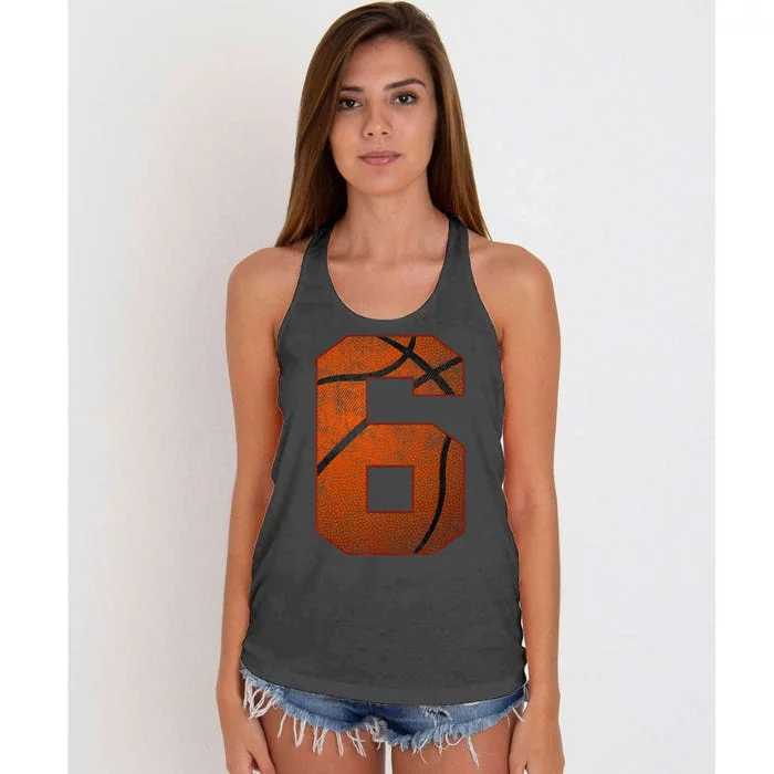 6th Birthday Party Six 6 Year Old Basketball Bday Boy Women's Knotted Racerback Tank