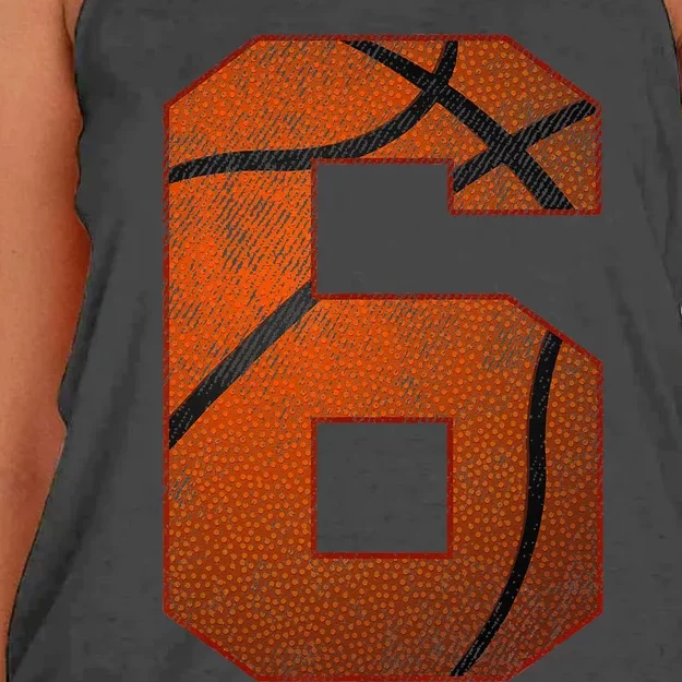 6th Birthday Party Six 6 Year Old Basketball Bday Boy Women's Knotted Racerback Tank