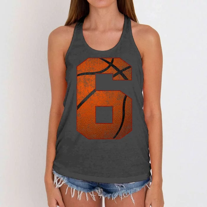 6th Birthday Party Six 6 Year Old Basketball Bday Boy Women's Knotted Racerback Tank