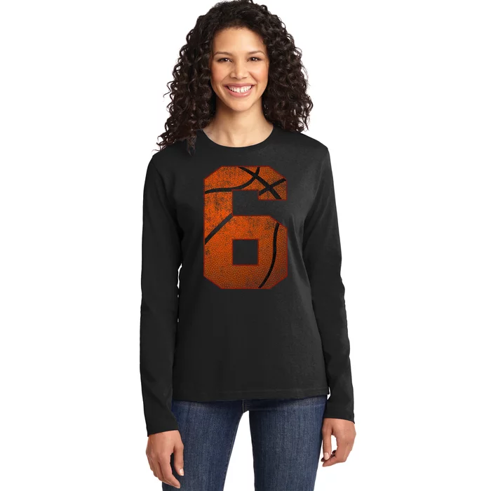 6th Birthday Party Six 6 Year Old Basketball Bday Boy Ladies Long Sleeve Shirt