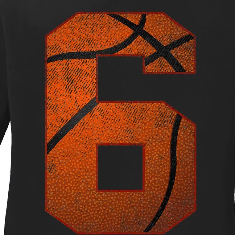 6th Birthday Party Six 6 Year Old Basketball Bday Boy Ladies Long Sleeve Shirt