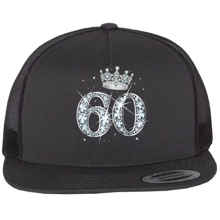 60th Birthday Queen diamond crown 60 Year Old Gifts Flat Bill Trucker Hat