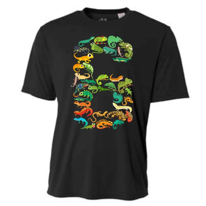 6th Birthday Reptiles Lizards Theme 6 Year Old Cooling Performance Crew T-Shirt