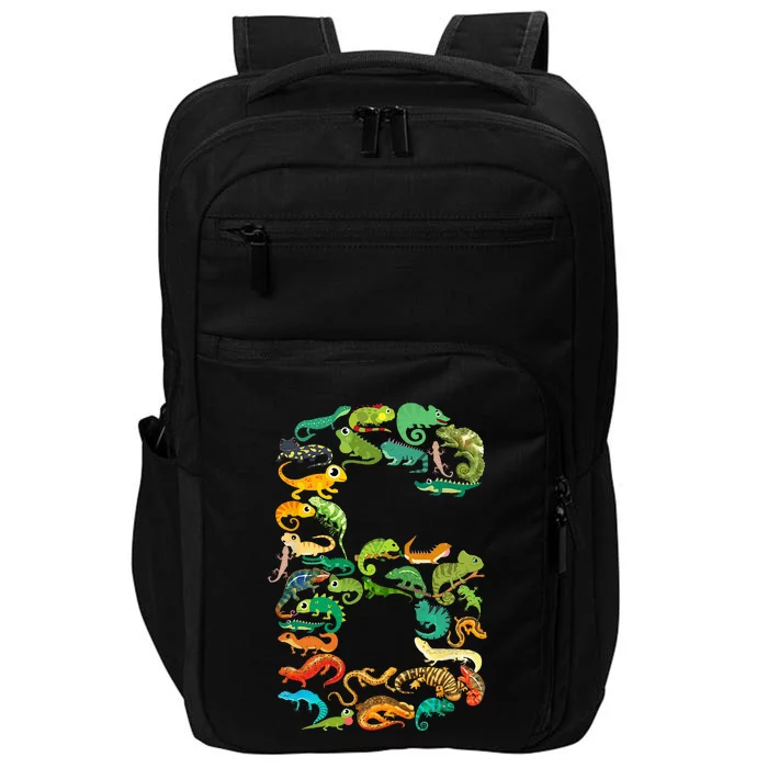 6th Birthday Reptiles Lizards Theme 6 Year Old Impact Tech Backpack