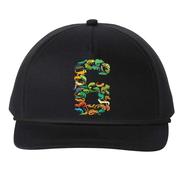 6th Birthday Reptiles Lizards Theme 6 Year Old Snapback Five-Panel Rope Hat