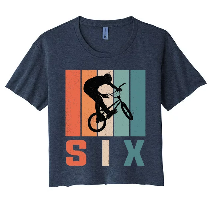 6th Birthday Retro Bmx Bicycle Bike Boy 6 Years Old Women's Crop Top Tee