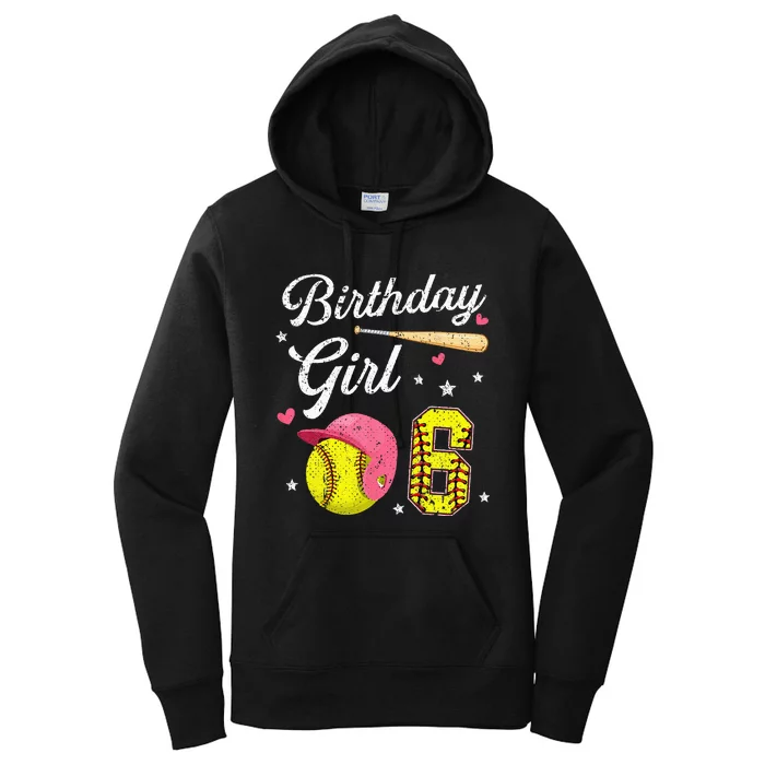 6th Birthday Softball Player Themed Six 6 Years Old Women's Pullover Hoodie