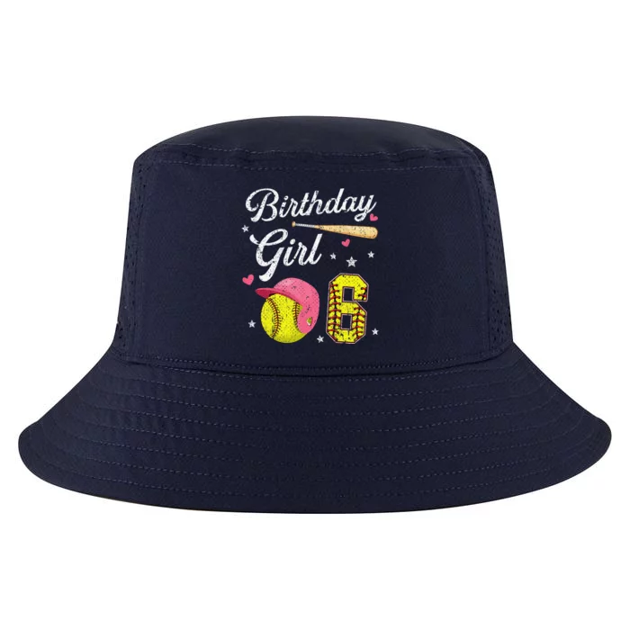 6th Birthday Softball Player Themed Six 6 Years Old Cool Comfort Performance Bucket Hat