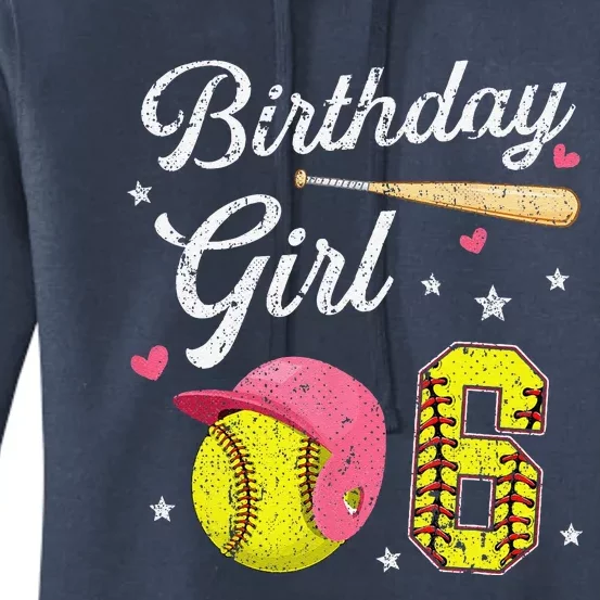 6th Birthday Softball Player Themed Six 6 Years Old Women's Pullover Hoodie