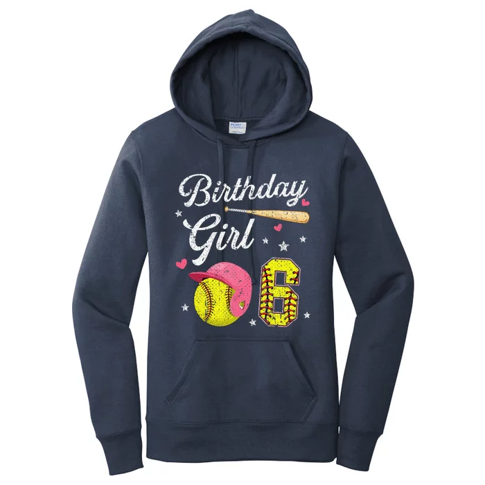 6th Birthday Softball Player Themed Six 6 Years Old Women's Pullover Hoodie