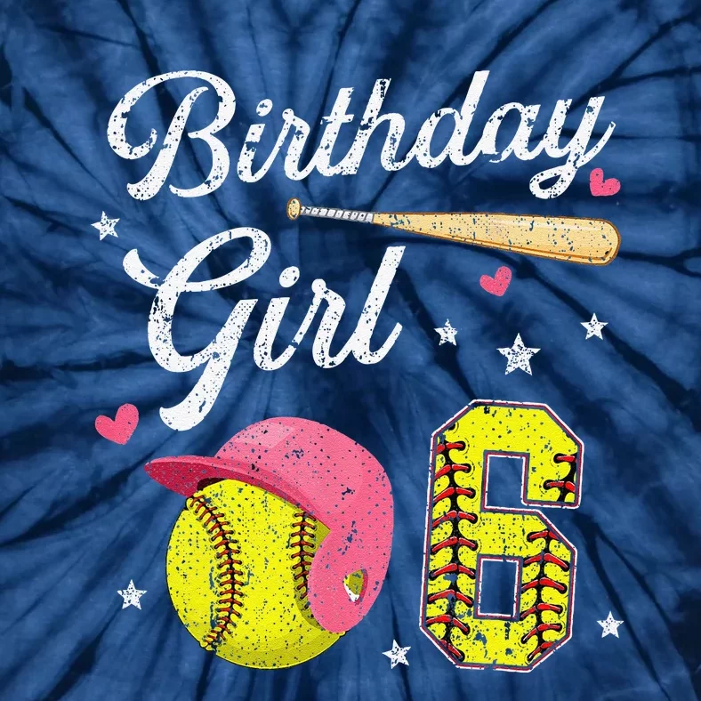 6th Birthday Softball Player Themed Six 6 Years Old Tie-Dye T-Shirt