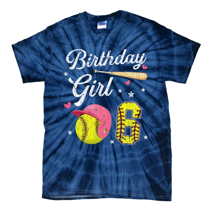 6th Birthday Softball Player Themed Six 6 Years Old Tie-Dye T-Shirt