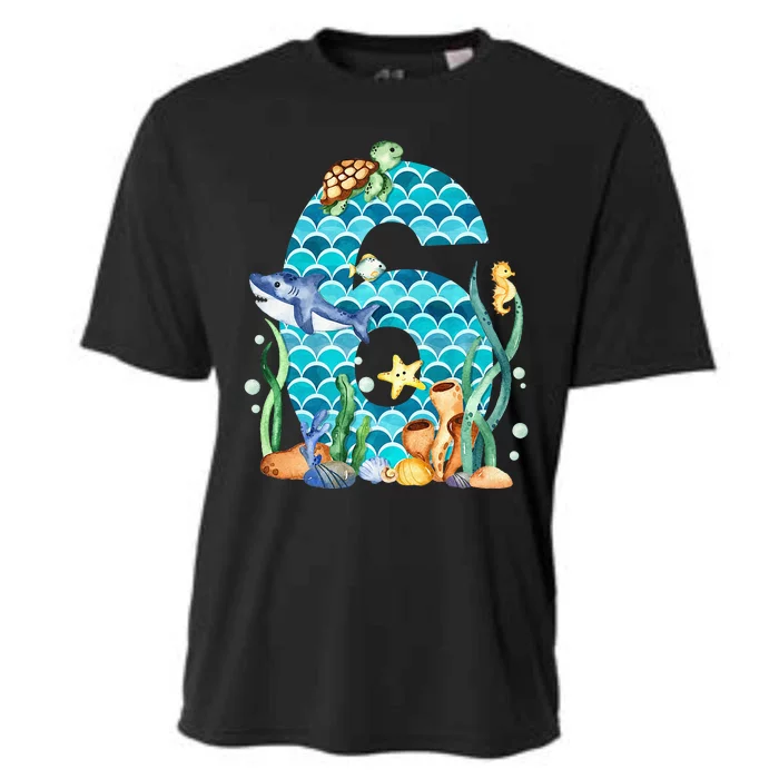 6th Birthday Sea Fish Ocean Animals Aquarium 6 Year Old Cooling Performance Crew T-Shirt