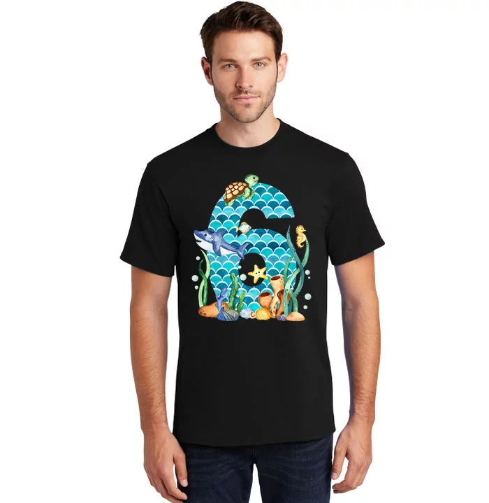 6th Birthday Sea Fish Ocean Animals Aquarium 6 Year Old Tall T-Shirt