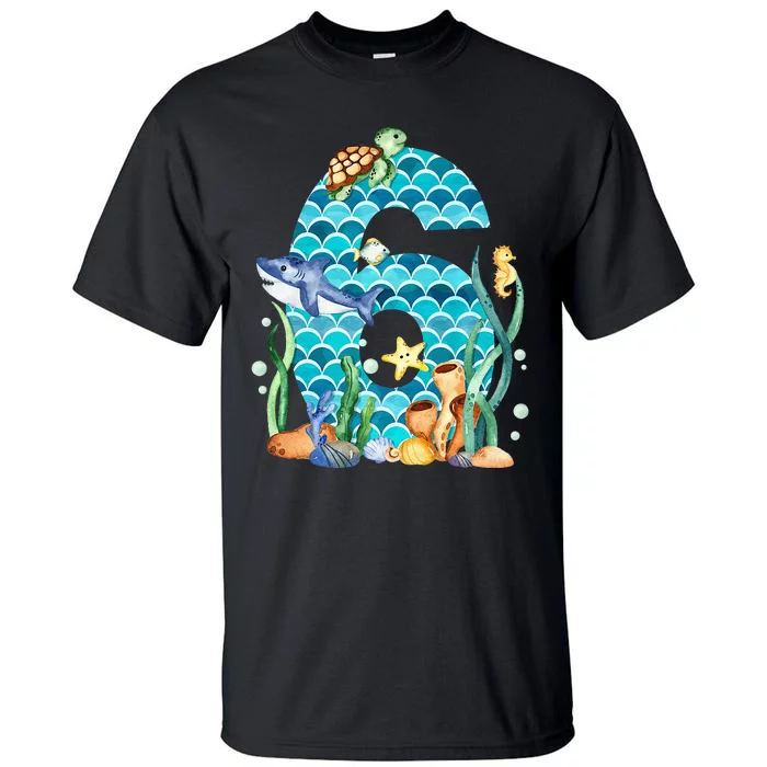 6th Birthday Sea Fish Ocean Animals Aquarium 6 Year Old Tall T-Shirt