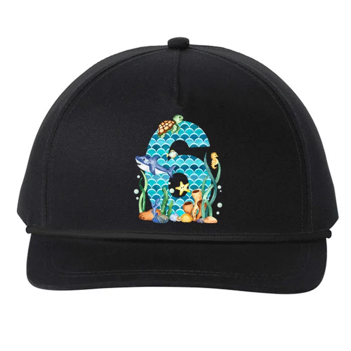 6th Birthday Sea Fish Ocean Animals Aquarium 6 Year Old Snapback Five-Panel Rope Hat