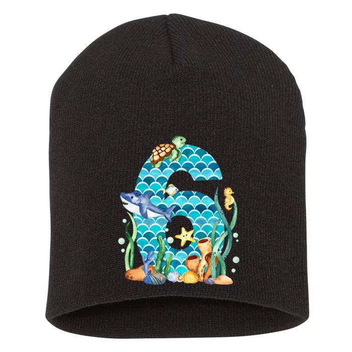 6th Birthday Sea Fish Ocean Animals Aquarium 6 Year Old Short Acrylic Beanie