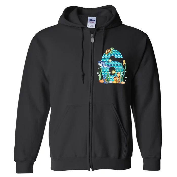 6th Birthday Sea Fish Ocean Animals Aquarium 6 Year Old Full Zip Hoodie