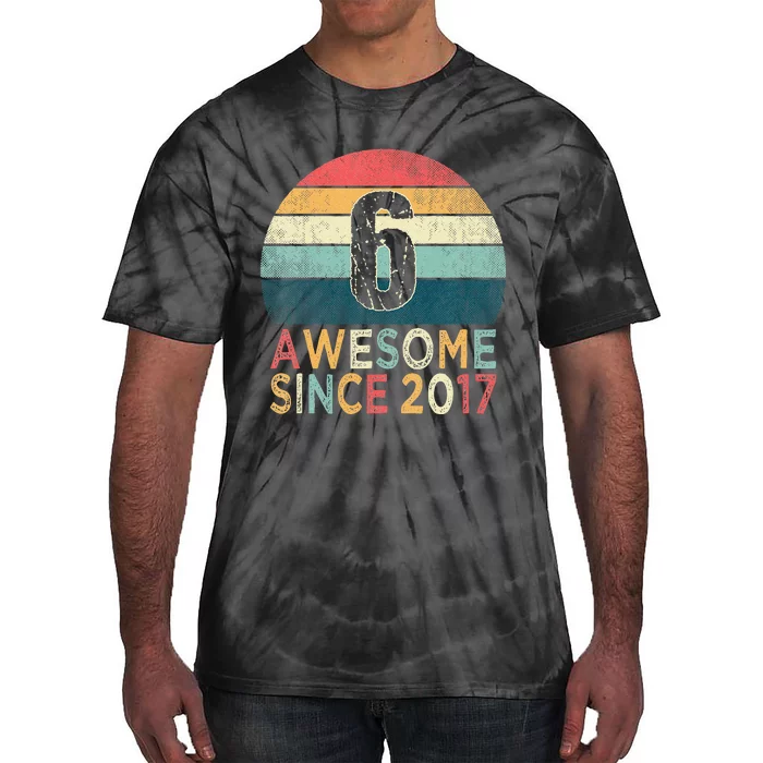 6th Birthday Vintage Retro 6 Years Old Awesome Since 2017 Tie-Dye T-Shirt