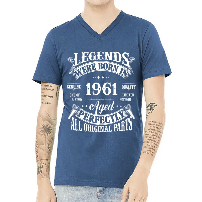 63rd Birthday Vintage Legends Born In 1961 63 Years Old V-Neck T-Shirt