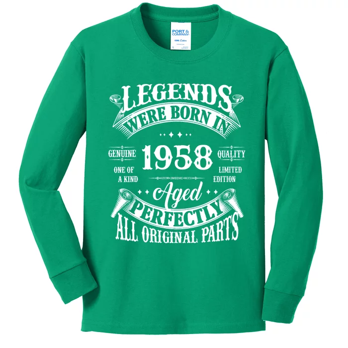 67th Birthday Vintage Legends Born In 1958 67 Years Old Kids Long Sleeve Shirt