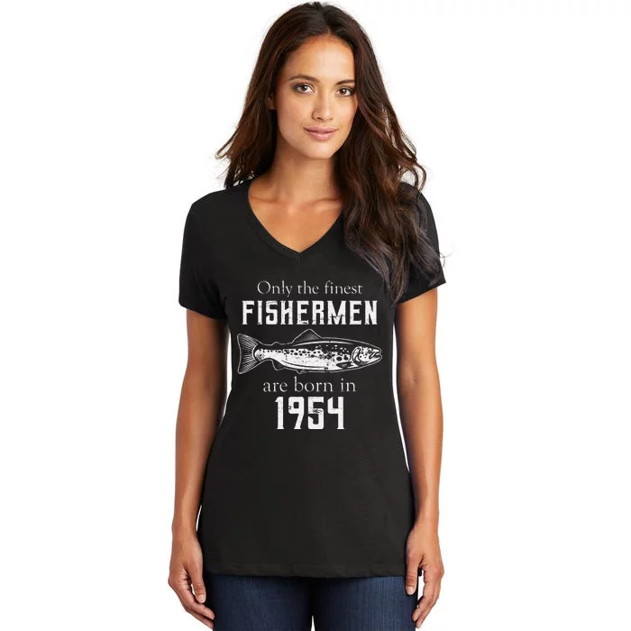 67th Birthday Vintage 1954 Fishing Fisherman 67 Year Old Women's V-Neck T-Shirt