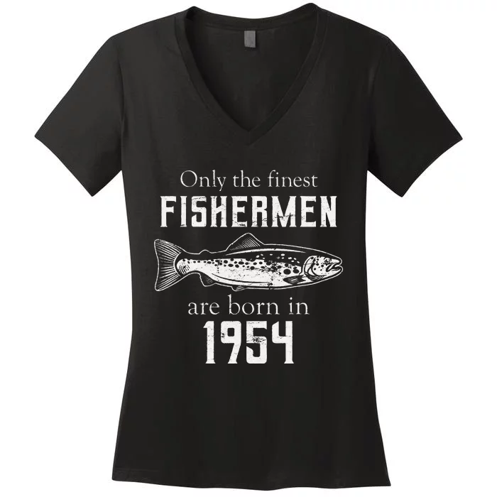 67th Birthday Vintage 1954 Fishing Fisherman 67 Year Old Women's V-Neck T-Shirt