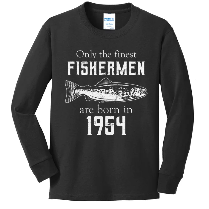 67th Birthday Vintage 1954 Fishing Fisherman 67 Year Old Kids Long Sleeve Shirt