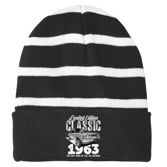 60th Birthday Vintage Classic Car 1963 Bday 60 Year Old Striped Beanie with Solid Band