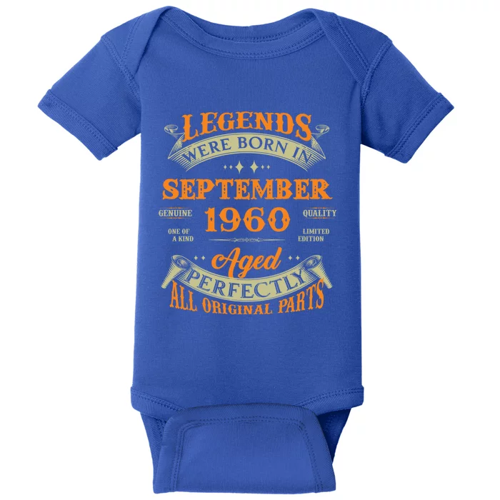 63rd Birthday Vintage Legends Born In September 1960 Cute Gift Baby Bodysuit