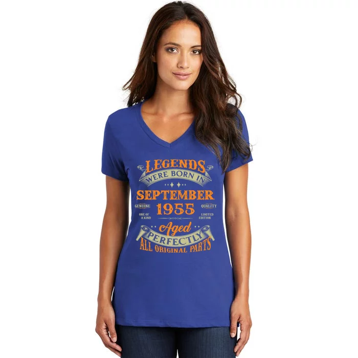 68th Birthday Vintage Legends Born In September 1955 Meaningful Gift Women's V-Neck T-Shirt