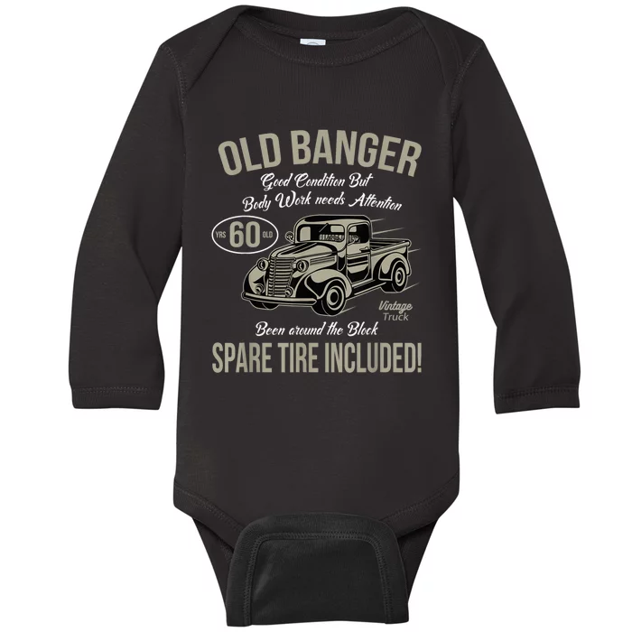 60th Birthday Vintage Old Banger 60 Years Old  Gift Retro Baby Long Sleeve Bodysuit