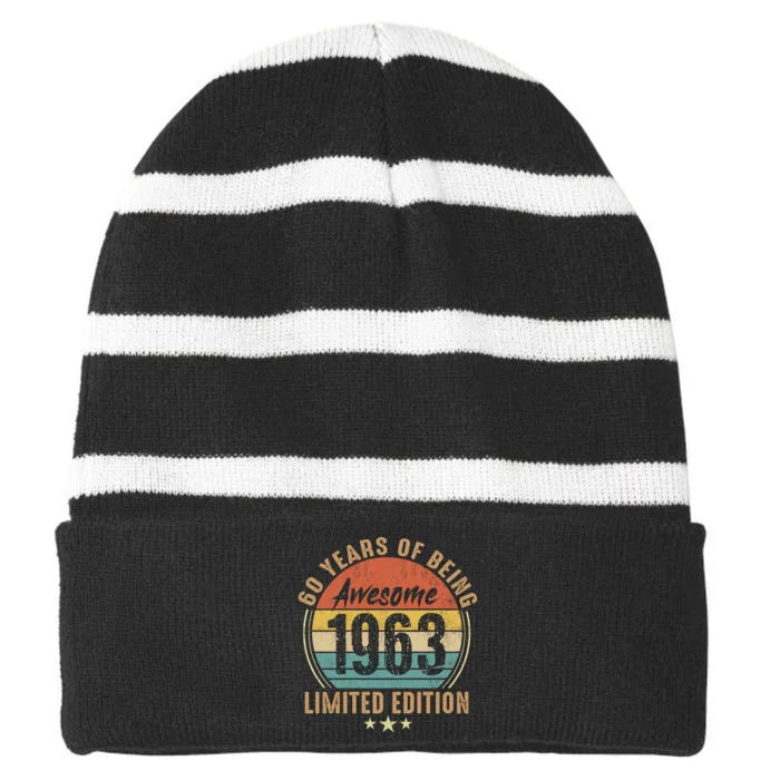 60th Birthday Vintage Limited Edition 1963 Striped Beanie with Solid Band