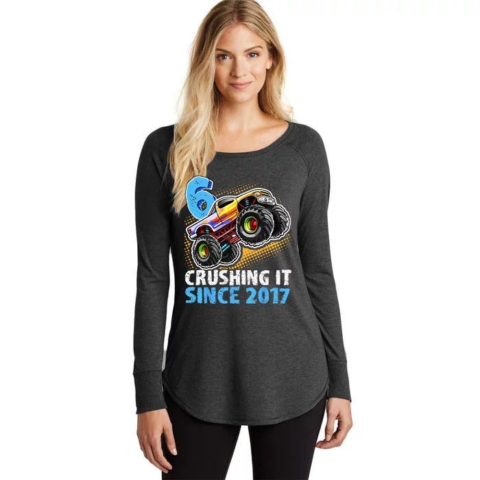 6 Crushing It Since 2017 Monster Truck 6th Birthday Women's Perfect Tri Tunic Long Sleeve Shirt