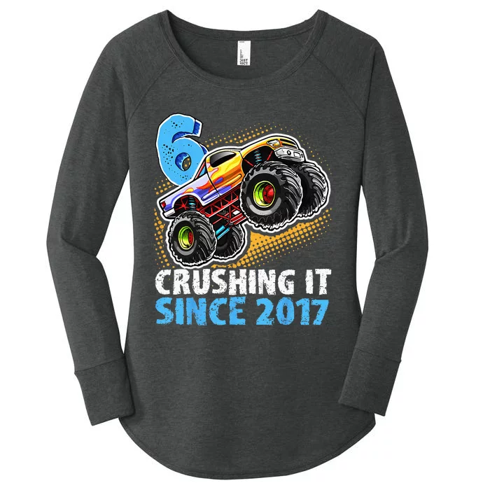 6 Crushing It Since 2017 Monster Truck 6th Birthday Women's Perfect Tri Tunic Long Sleeve Shirt