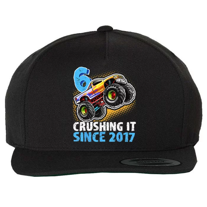 6 Crushing It Since 2017 Monster Truck 6th Birthday Wool Snapback Cap