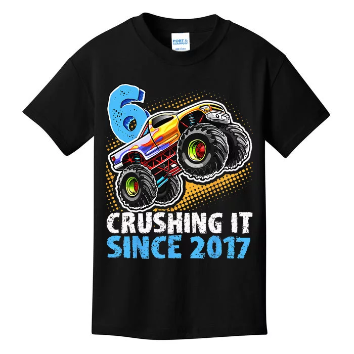 6 Crushing It Since 2017 Monster Truck 6th Birthday Kids T-Shirt