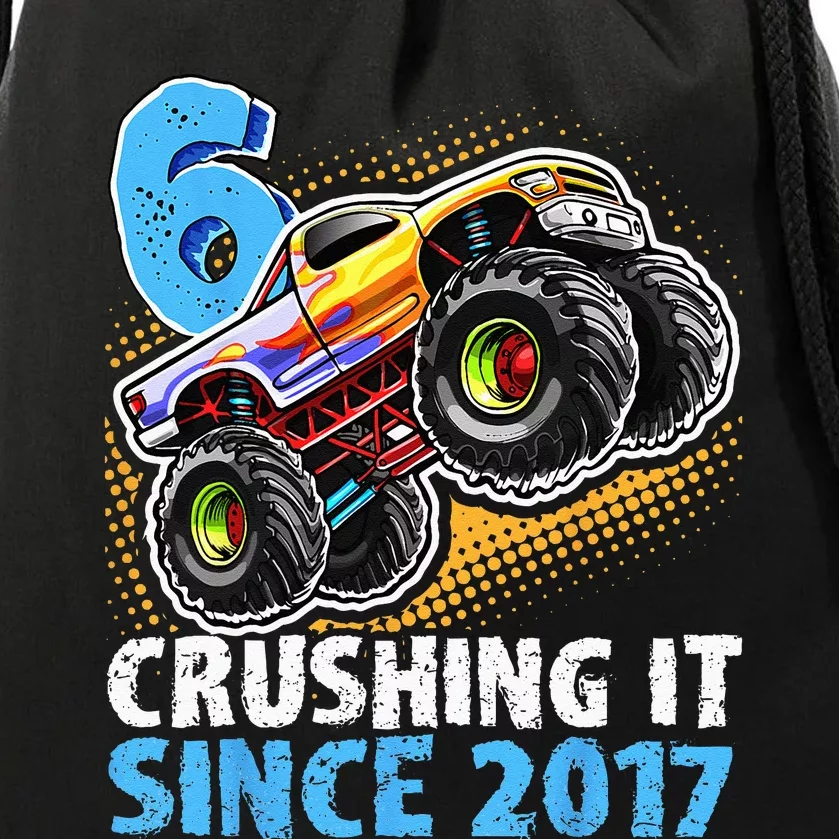 6 Crushing It Since 2017 Monster Truck 6th Birthday Drawstring Bag