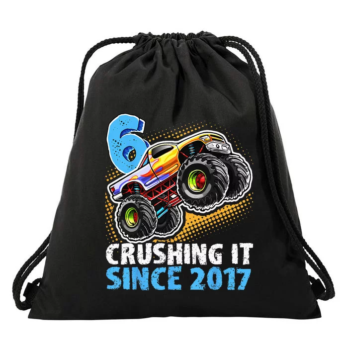 6 Crushing It Since 2017 Monster Truck 6th Birthday Drawstring Bag